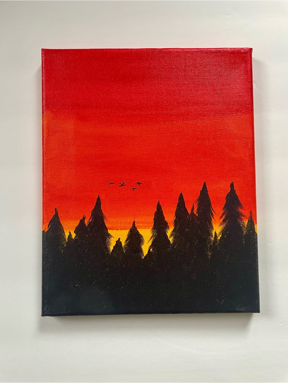 Sunset Forest Canvas Wall Art - Red and Black